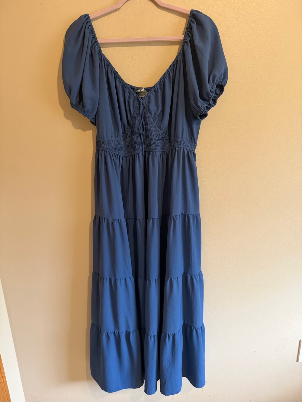 ARULA Blue Puff-Sleeve Tiered Maxi Dress